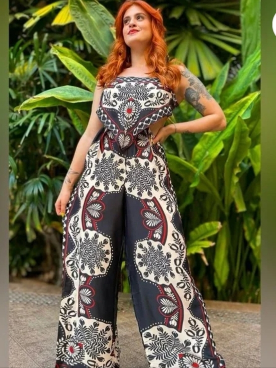 FARM Rio Pants - FARM Rio Macacao Cropped Passion Print Open Back scarf Jumpsuit Hearts Combo